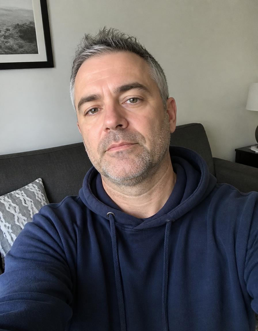 Demo example: casual selfie taken on a sofa